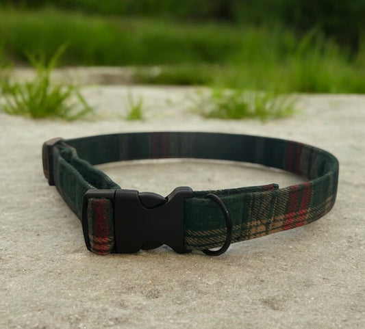 Plaid it Safe Green Dog Collar